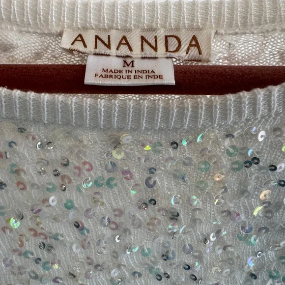 BHLDN Elegant Iridescent White Sequin Long Sleeve Sweater Bridal Cover Up Ananda - Picture 7 of 7